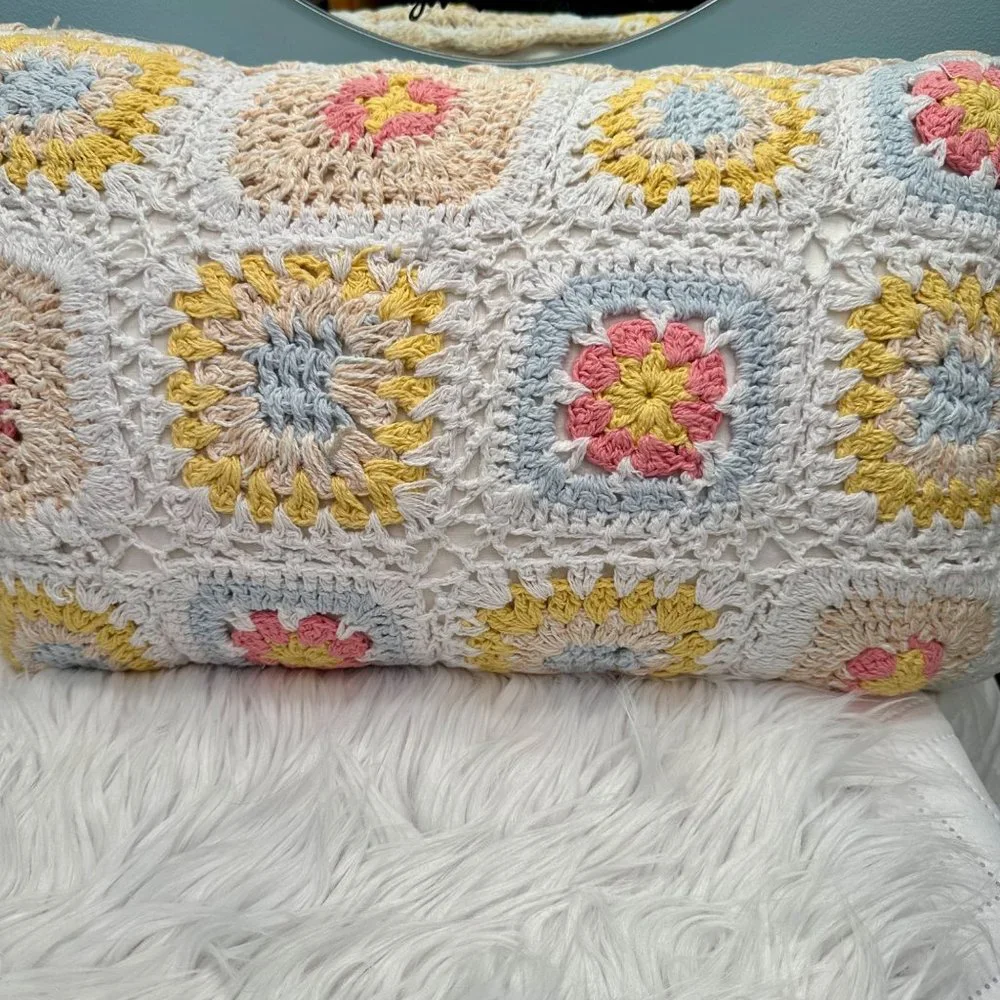Chelsea & Theodore Cottagecore Olearia Crochet Grannycore Granny Square Pillow 1
